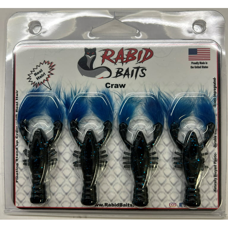 Rabid Baits Rabid Craw Plastic Crawfish Black and Blue 3in 4pk 