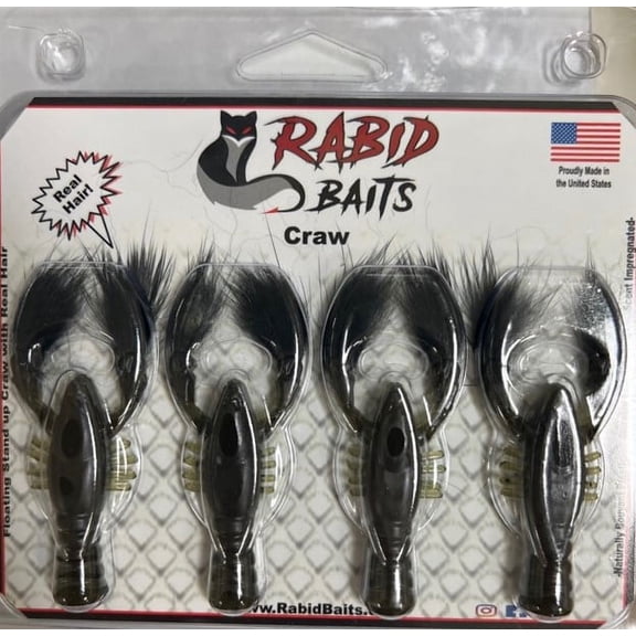 Rabid Baits Rabid Craw Plastic Crawfish Green Pumpkin Black 3in 4pk