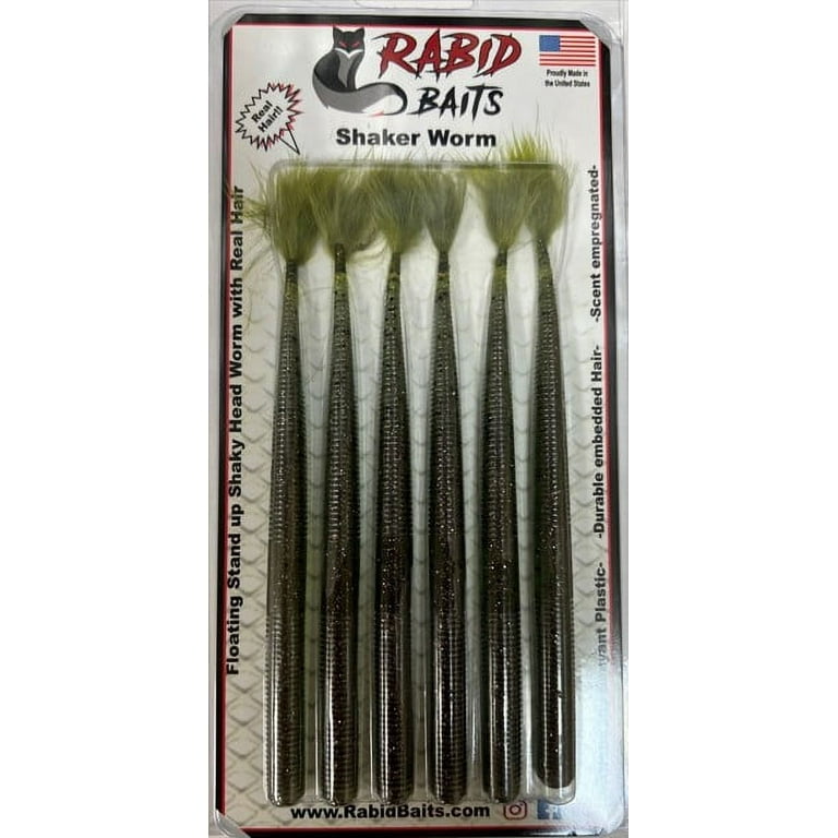 Rabid Baits Shaker Straight Tail Worm Plastic Finesse Worm Erie 6in 6pk