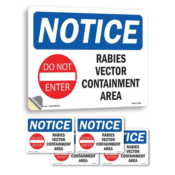 Rabies Vector Containment Area With Symbol OSHA Notice Vinyl Decal Label 14 Inch x 10 Inch - 5 Pack