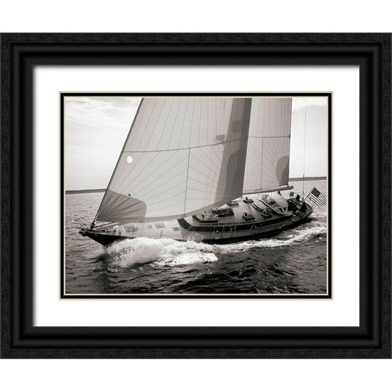 Rabinowitz, Neil 18x15 Black Ornate Wood Framed with Double Matting Museum Art Print Titled - Sailboat Leaning to the Side (BW)