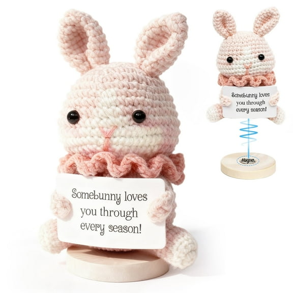 Rabit with Positive Message Cards – Mini Knitted Yarn Dolls for Cheer Up Gifts, Party Favors, Desk Decor, and Holiday Encouragement
