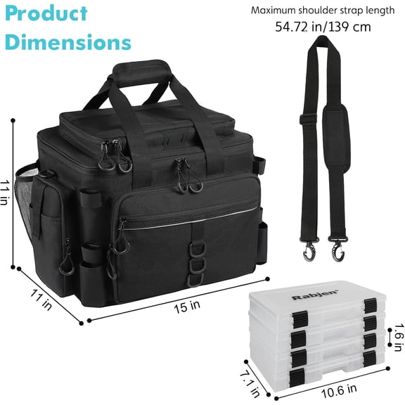 Rabjen Fishing Tackle Bag with Rod Holders & Cooler Main Compartment – Large Capacity Storage for Organized Gear