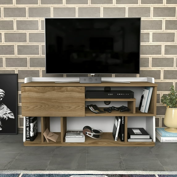 Raca 47'' Modern TV Stand, Entertainment Center, Console Table for Livingroom, Bedroom, Playroom or Recreation Room Accomodate Up To 60'' TVs Oud Oak White