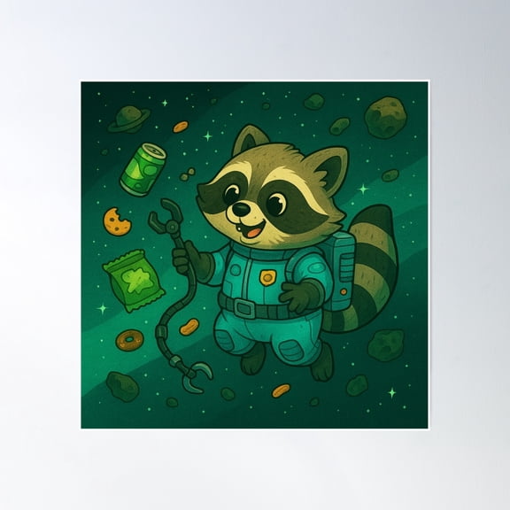 Racc-O-Naut: Space Debris Collector Poster Wall Art, Modern Wall Decor, 30x30 UNFRAMED