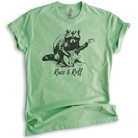 Racc & Roll Shirt, Unisex Women's Men's Shirt, Raccoon Shirt, Funny Raccoon Graphic Clever Raccoon T-shirt, Heather Apple Green, Large