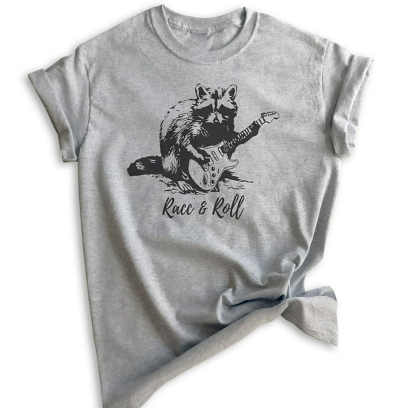 Racc & Roll Shirt, Unisex Women's Men's Shirt, Raccoon Shirt, Funny Raccoon Graphic Clever Raccoon T-shirt, Heather Gray, Medium