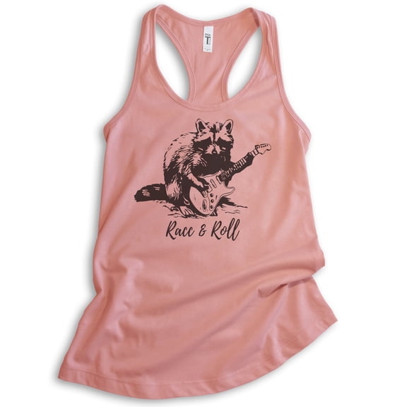 Racc & Roll Tank Top, Ladies Racerback Tank Top, Raccoon Tank, Funny Raccoon Graphic Tee, Clever Raccoon, Desert Pink, Medium