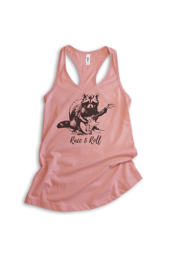Racc & Roll Tank Top, Ladies Racerback Tank Top, Raccoon Tank, Funny Raccoon Graphic Tee, Clever Raccoon, Desert Pink, X-Large
