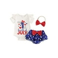 thumbnail image 1 of Raccmtaty 4th of July Baby Girls Outfits Letter Print Short Sleeve Rompers Bowknot Ruffles Stars Print Shorts Headband 3Pcs Clothes Set, 1 of 9