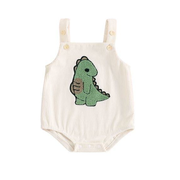 Raccmtaty Baby Boy Corduroy Overalls Casual Square Neck Sleeveless Dinosaur Embroidery Romper Infant Newborn Summer Clothes