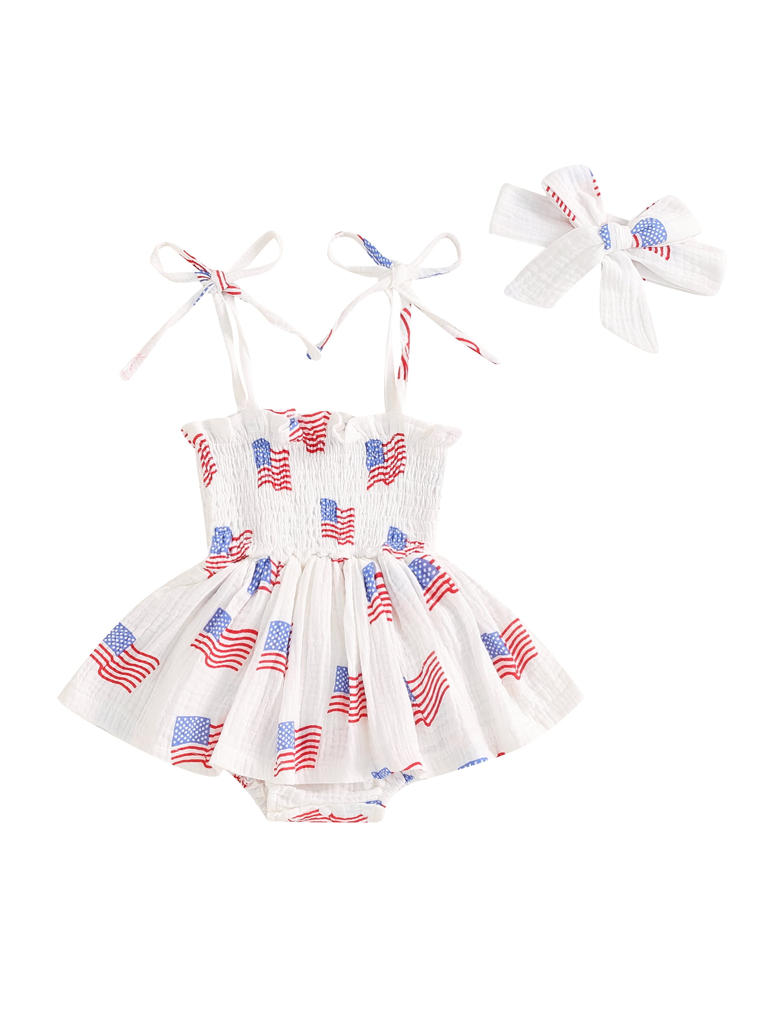 Raccmtaty Baby Girl Summer Jumpsuit 4th of July Flag Print Sleeveless