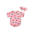 thumbnail image 1 of Raccmtaty Baby Girls Independence Day Romper Short Sleeve O Neck Popsicle Print Romper with Headband, 1 of 8
