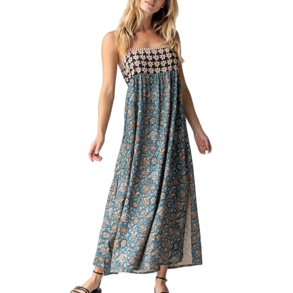 Raccmtaty Summer Dresses for Women 2024 Long Beach Dress Sleeveless Spaghetti Strap Floral Print Split Dress Midi Slip Dress