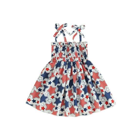 Raccmtaty Toddler Girl 4th of July Dress, Star Print Sleeveless Dress Spaghetti Strap A-Line Dress for Summer