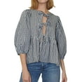 thumbnail image 1 of Raccmtaty Women Basic Tie Front Tops Casual Plaid Print 3/4 Sleeve Shirt for Club Streetwear Aesthetic Clothes, 1 of 6