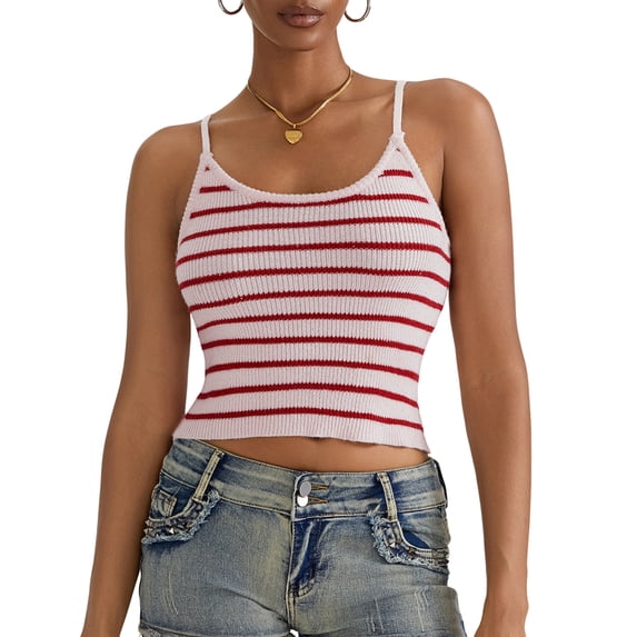 Raccmtaty Women Camisole, Spaghetti Straps Solid/Striped Tops Slim Fit Summer Knit Top Clubwear