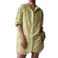 thumbnail image 1 of Raccmtaty Women Shirt Dress, Long Sleeve Turn-down Collar Button-down Solid Hollowed Fall Dress Mini Dress, 1 of 6