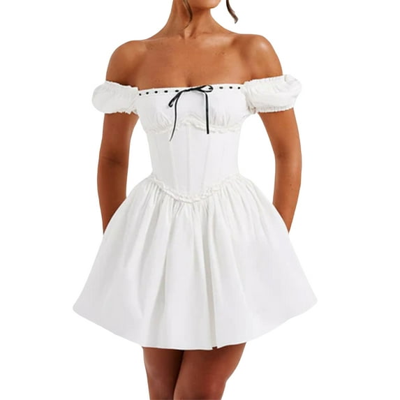Raccmtaty Women Short Sleeve Mini Dress Casual Solid Color Backless Corset Party A-Line Dress for Beach Cocktail Summer Streetwear