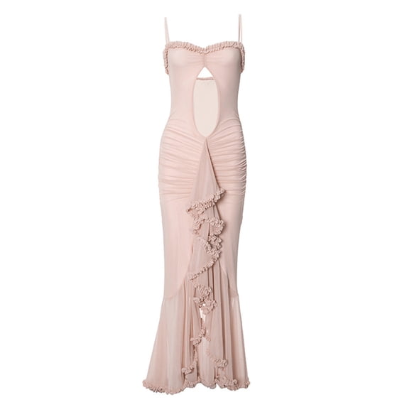 Raccmtaty Women Sleeveless High Low Dress Summer Cutout Front Ruched Ruffle Party Dress for Vacation Cocktail Beach Streetwear