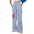 thumbnail image 1 of Raccmtaty Women Striped Pants, Elastic Waist Casual Pants Loose Trousers Streetwear with Pockets, 1 of 8