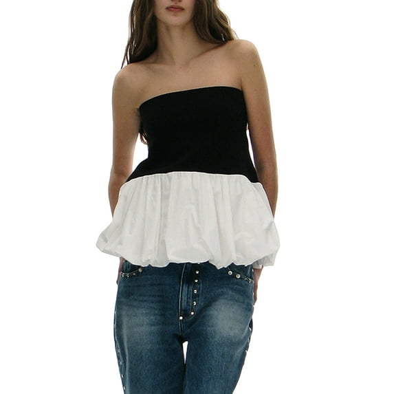 Raccmtaty Women Summer Bubble Skirt Casual Contrast Color Elastic Mini A-Line Skirt for Beach Vacation Club Streetwear