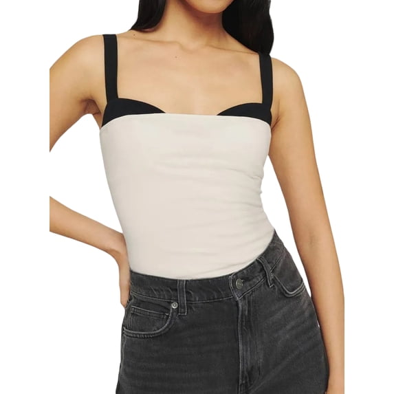 Raccmtaty Women Summer Camisole Contrast Color Spaghetti Strap Tank Tops Sleeveless T-Shirt for Streetwear Clubwear