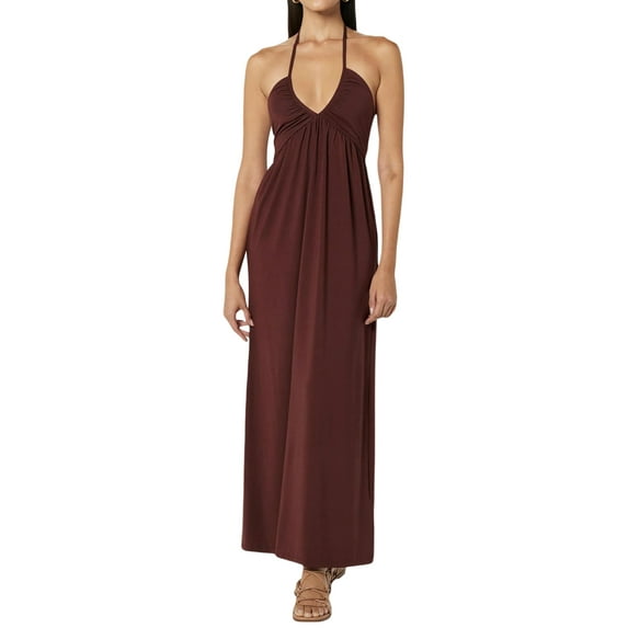 Raccmtaty Women Summer Dress V-Neck Low Cut Halter Lacing Backless Pleated Sleeveless Dresses