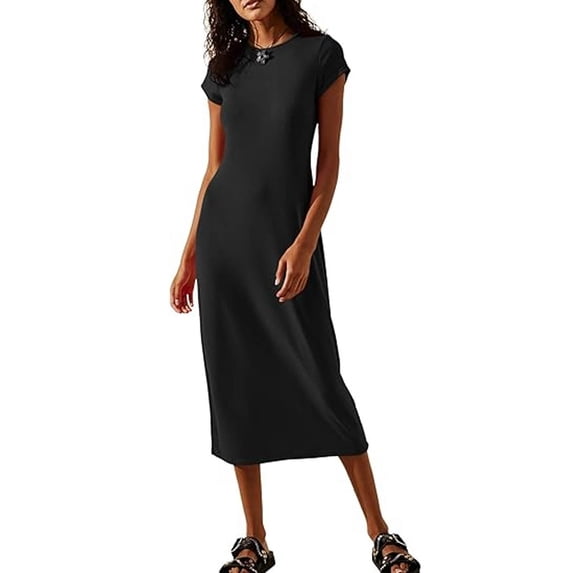 Raccmtaty Women T-Shirt Vacation Dress Casual Summer Solid Color Short Sleeve Party Dress for Beach Cocktail Streetwear