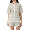 thumbnail image 1 of Raccmtaty Women’s Casual 2 Piece Outfits Short Sleeve Geometric Print Button Up Shirt + Loose Shorts Set Loungewear, 1 of 9