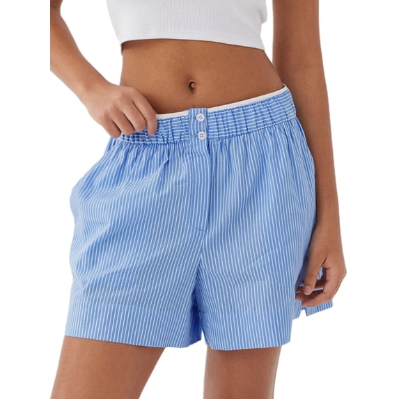 Raccmtaty Women's Fashion Loose Shorts Stripe Buttons High Elastic Waist Short Pants Summer Casual Shorts