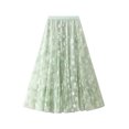 thumbnail image 1 of Raccmtaty Women's Midi Skirt French Elegant Elastic Waist Velvet Floral A-Line Mesh Skirt for Spring Fall, 1 of 6