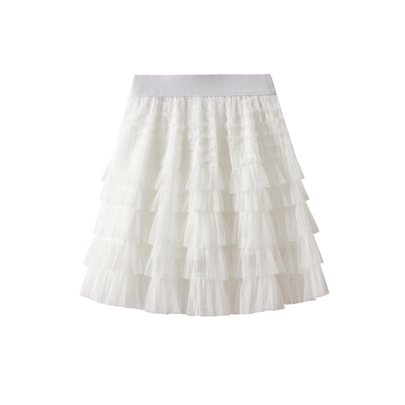 Raccmtaty Women's Mini Mesh Skirt Elastic Waist Solid Color Layered Cake Short Skirt for Summer Spring Fall