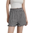 thumbnail image 1 of Raccmtaty Women's Plaid Shorts Casual Loose Fitting Elastic Waist Shirred Ruffled Trim Short Pants Lounge Shorts, 1 of 9