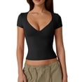 thumbnail image 1 of Raccmtaty Women's Solid Color T-Shirts Short Sleeve Sweetheart Neck Slim Fit Tops Summer T-Shirts, 1 of 7
