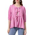 thumbnail image 1 of Raccmtaty Women's Spring Summer Casual Shirts 3/4 Sleeve O Neck Solid Color/Striped Blouse, 1 of 7