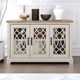 thumbnail image 1 of Galano Raccon 3-Door Wide Sideboard, Ivory with Knotty Oak Finish, Adjustable Shelves, 1 of 13