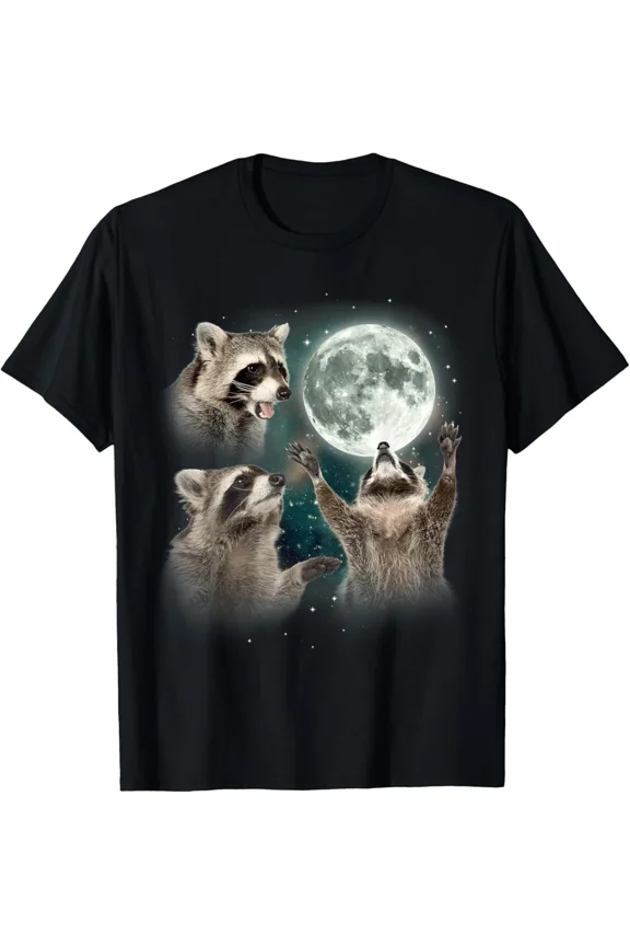 Raccoon | 3 Racoons Howling At Moon Funny Weird Cursed T-Shirt
