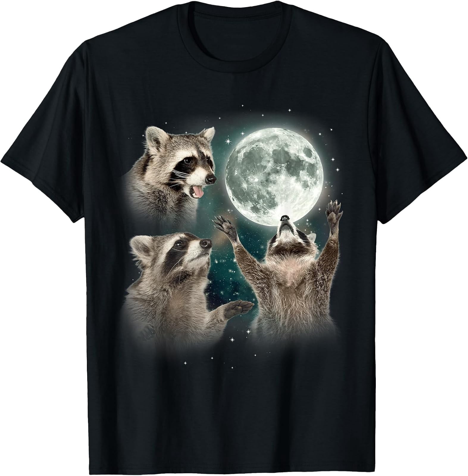Raccoon 3 Racoons Howling At Moon Funny Weird Cursed T-Shirt - Walmart.com