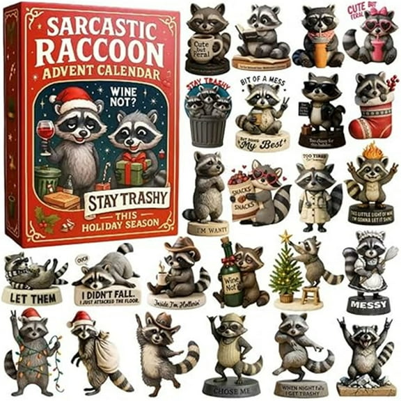 Raccoon Advent Calendars 2025, 24 Day Raccoon Ornaments Christmas Countdown Calendar, Raccoon Pendant Christmas Decorations Countdown Calendar