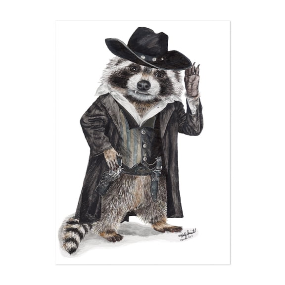 Raccoon Bandit - Illustration Humor Cowboy Western Fantasy Pop Art Unframed Wall Art Print 18 x 24 inches