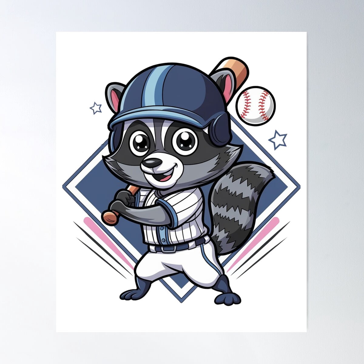 Baseball Raccon Raccoon Baseball Poster Wall Art, Modern Wall Decor For Living Room ...