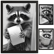 TheNameStore Raccoon Bathroom Decor Wall Art Farmhouse Photo Picture Set 3-Pack 8.5 x 11 Unframed