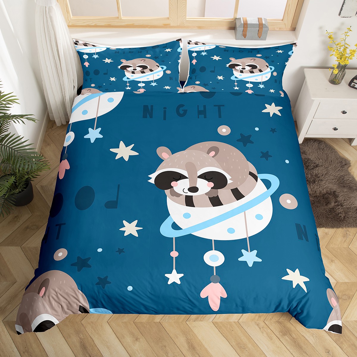 Print Pattern Raccoon Duvet Cover Bedding Set