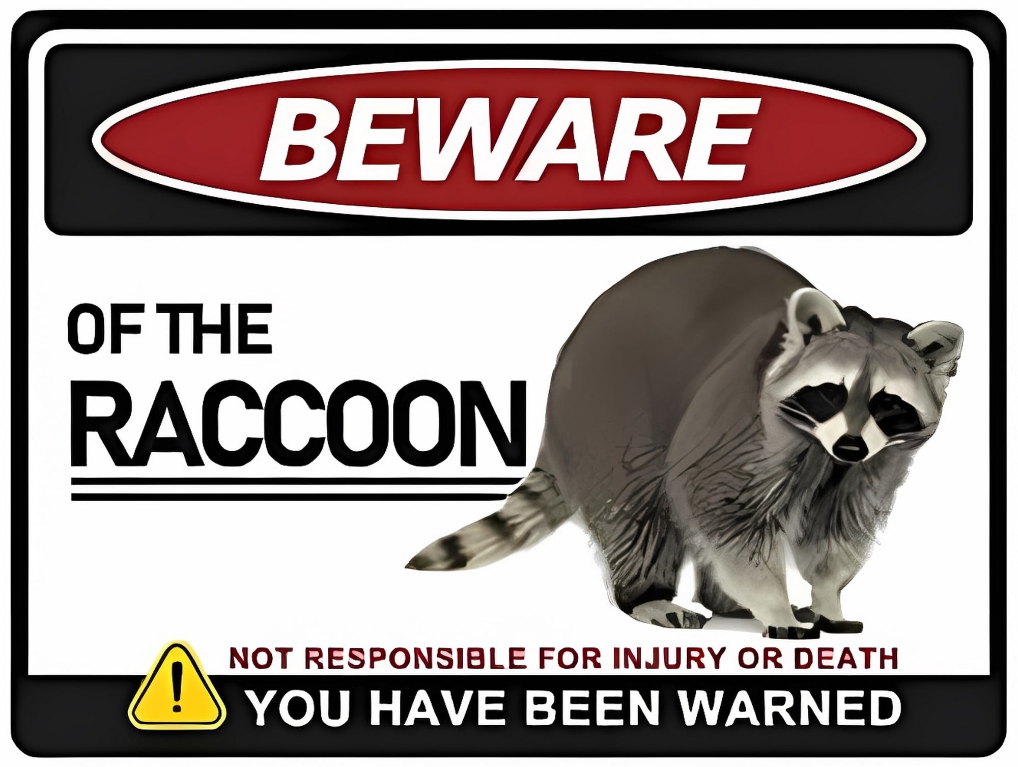 Raccoon Beware Warning Sign - 12×8 Inches, Metal, Home Outdoor Yard ...