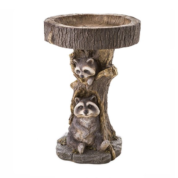 Raccoon Bird Feeder and Bird Bath, Resin Raccoon Garden Statue, Outdoor Decorative Bird Feeder for Patio, Yard, Lawn, Balcony and Garden Wildlife Decor