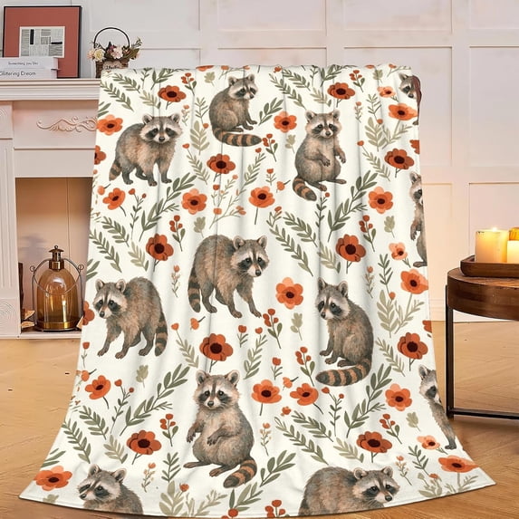 Raccoon Blanket Super Soft Warm Fluffy Fleece Flannel Flower Animal Blanket Cozy Fuzzy Plush Stuff Bedding Blankets Gifts for Women Users men Women Adults 80"X60"