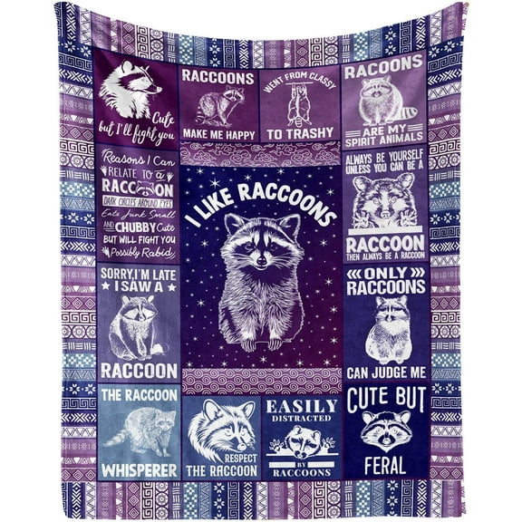 Raccoon Blanket for Women Men, Cute Raccoon Themed Design Printed Purple Throw Blankets for Teens Adults Lap, Chair Sofa, Warm Soft Cozy Blanket, 50"x 60"