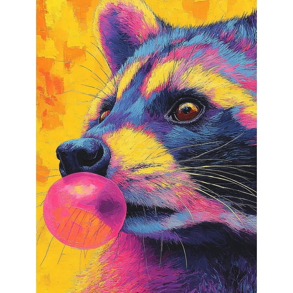 Raccoon Bubble Gum Canvas Wall Art, Funny Modern Abstract Print, Cute Room Home Wall Decor Gift