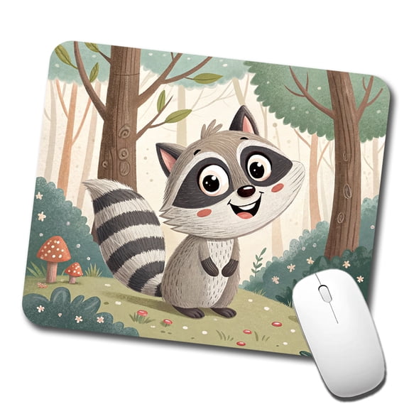 Raccoon Children's Illustration Style Mouse Pad Low Profile Gaming Mat